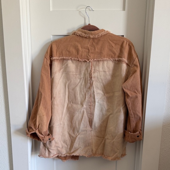 Women’s Two-Tone Distressed Jean Jacket - Tan/Camel - Picture 2 of 3